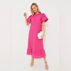 Hyacinth House Pink Eyelet Midi Tryall Dress